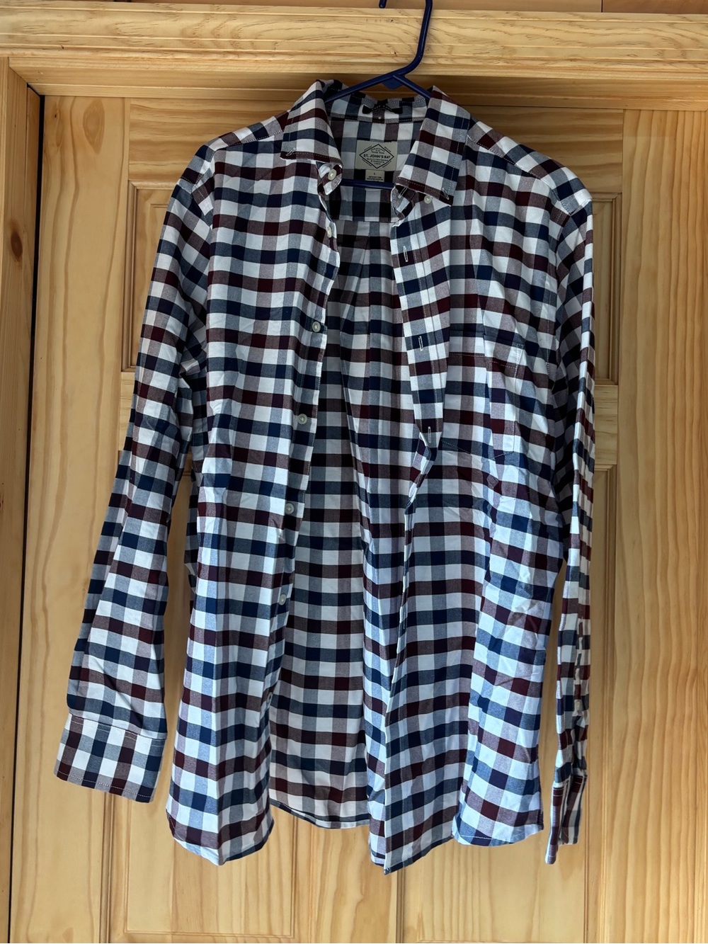 St. John's Bay Boys' Plaid Button-Down Shirt — Navy, White & Brown